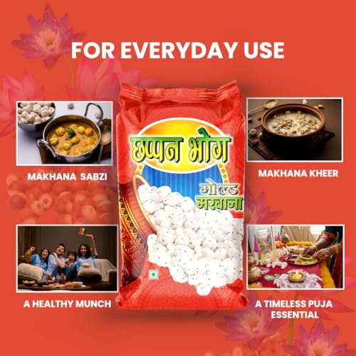 Image of Chappan Bhog Gold Makhana 100g | 5+ Suta Extra Large Foxnuts (Phool Makhana) | Raw Makhana (Lotus Seeds) | Healthy Snack | High Protein, Keto and Gluten Free | Fasting and Evening Diet Snack | Low in Fat