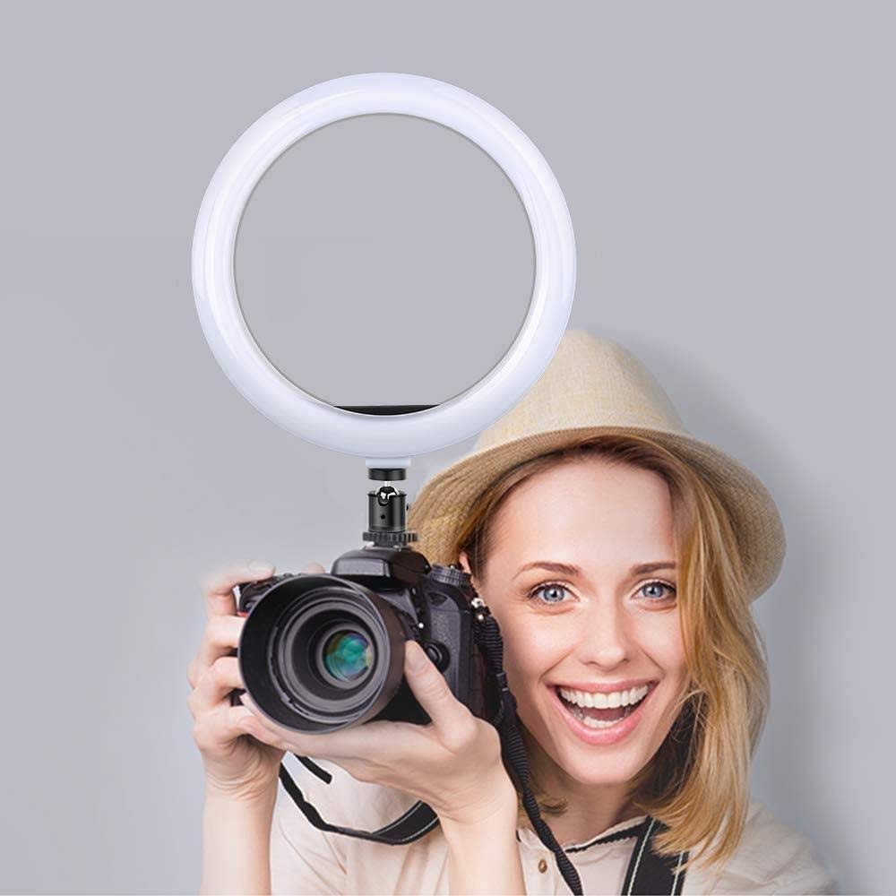 HMTE Luce di riempimento per Selfie con Luce ad Anello con Luce ad Anello a LED dimmerabile da 10 Pollici con treppiede