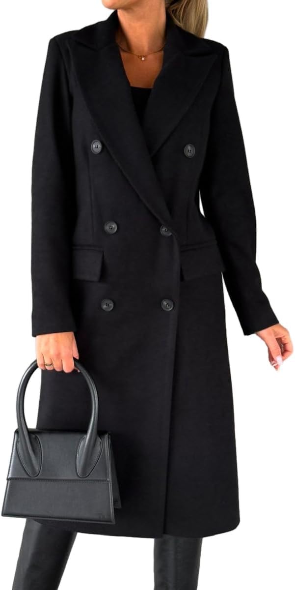 Donna Cappotto Lungo Doppio Petto Trench Cappotto Autunno Inverno Vestiti