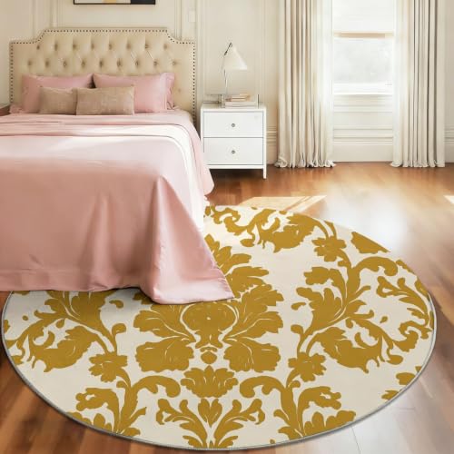 Tapis traditionnel damassé style victorien moderne rond 90 cm de qualité - 6