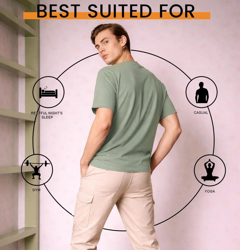 Image of Sleepynuts Men's Regular Fit Round Neck Half Sleeves Solid Casual Wear T-Shirt