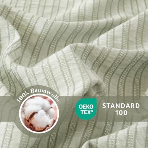 SOULFUL Bettwäsche 135x200 Baumwolle 4teilig Jacquard Oeko-TEX Salbeigrün – Ansicht 5