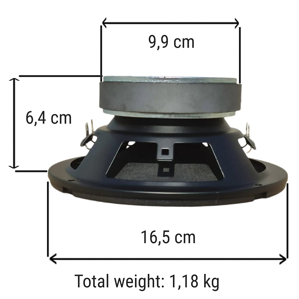 MASTER AUDIO 1 Caisson de Basse MA16W/4+4 16,5 cm 165 mm 6,5" 150 Watts rms 300 Watts Max Dual Voice Coil 4+4 ohms Suspension en Gomme, 1 pièce