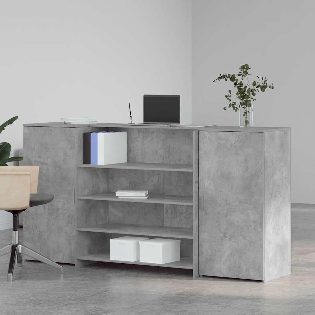 Empfangstheke Betongrau 200x50x103,5 cm Holzwerkstoff mit Tresen und Stauraum, für Büro Homeoffice, mit Schrank, Wandhalterung zum Sichern