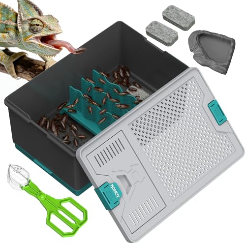 NOMOY Self-Cleaning Reptile Feeder Insect Habitat with Escape-Proof Lid Removable Climbing Frame Water Sponge & Bug Spoon Cricket/Roach Enclosure Easy-Clean Ventilated for Lizards Frogs & Pets