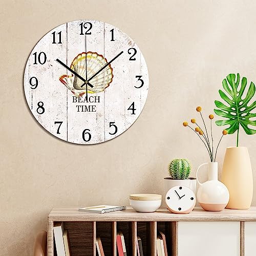 COCOKEN Beach Time Wall Clock Coastal Nautical Beach Clock Shell 15 Inch Large Wall Clocks Battery Operated Silent Farmhouse Wall Decor for Kitchen Living Room Bedroom - Image 4