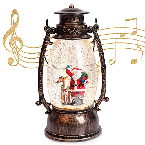Christmas Snowglobe Christmas Snow Globes Musical Snow Globe Christmas Lantern Lighted Snow Globe Lantern Glitter Santa Deer Holiday Decor Gift 6H Timer 3 AA battery Operated Glitter Globe USB 8 Music