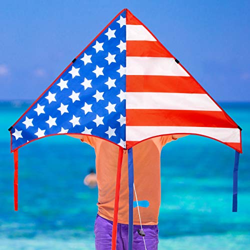 Jekosen 50" Patriotic American Flag Large Delta Kite For Kids And Adults Single Line With 58" Tail String Easy To Fly For Beach Trip Park Family Outdoor Games And Activities #TOP1