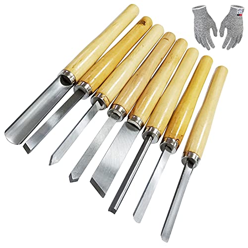 Set di 8 scalpelli per tornio per la lavorazione del legno con manici in legno duro per intagliare il legno Tornio