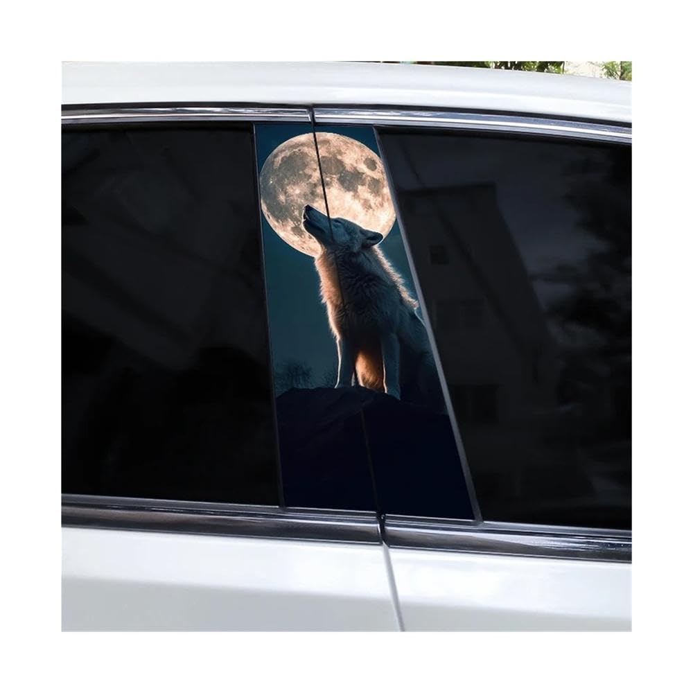 Bertdcx B 2Pcs Wolf Full Moon Car Door Pillar Decoration Sticker Animal Auto Parts(B)