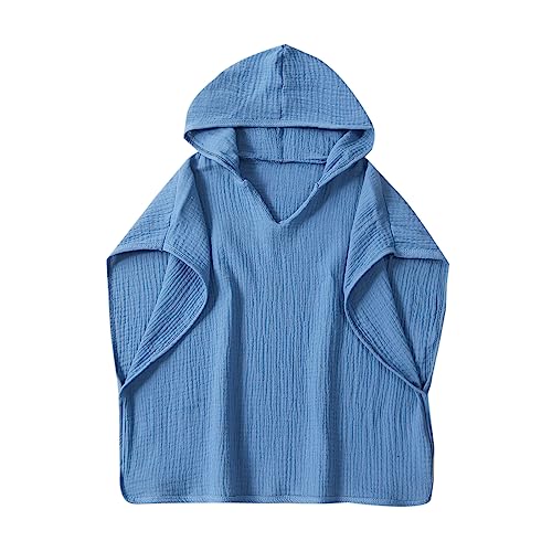 Pudcoco Toddler Baby Boys Girls Hooded Cover Up Cotton Linen Solid Color Hoodie Cloak Beach Wear (Blue, 1-2 Years)