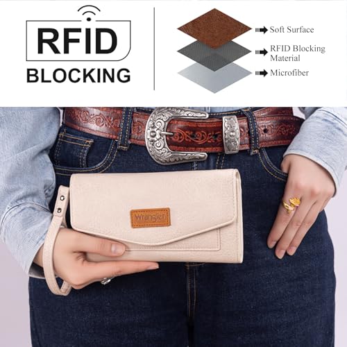 Image of Montana West X Wrangler Woman Wallet Large Wristlet Women's Wallets, Card Cases & Money Organizers Trifold Wristlet Wallet with Coin Purse and Rfid Lining