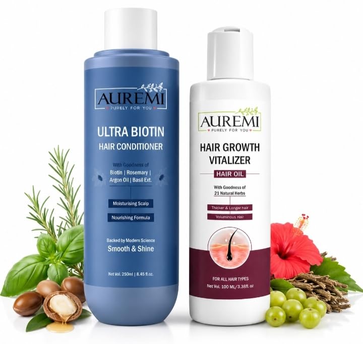 AUREMI Ultra Biotin Hair Conditioner 250ml & Hair Growth Vitalizer Oil 100ml Combo | With Biotin, Rosemary, Argan Oil & 21 Natural Herbs | Hair Nourishment & Smooth Shine | For Men & Women-image-49