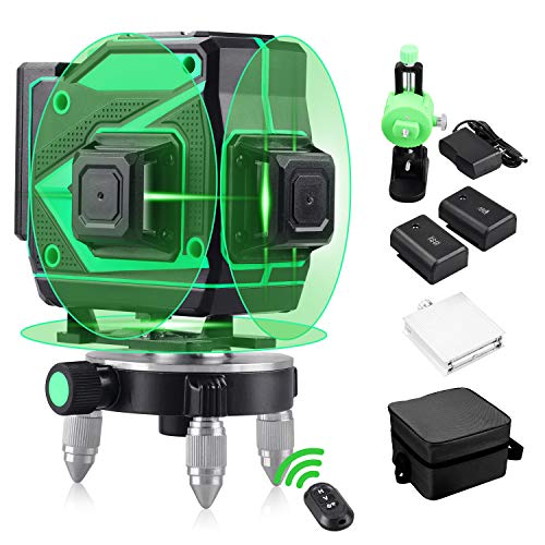 HUTACT Niveau Laser 3D Niveau Laser Vert 12 Lignes 3x360 Laser Rotatif Automatique avec outil de nivellement de lignes verticales et horizontales pour intérieur et extérieur