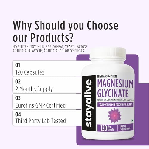 Image of STAY ALIVE Magnesium Glycinate Supplement, High Absorption, 120 Capsules for Muscle Recovery & Sleep Support, Non-GMO & Gluten Free Chelated Magnesium Supplement for Women and Men