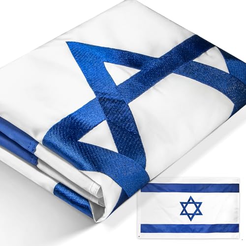 Anley EverStrong Series Israel-Flagge 90 x 150 cm strapazierfähiges Nylon gestickte und genähte Streifen 4 Reihen Steppnähte israelische Nationalflaggen mit Messingösen 90 x 150 cm
