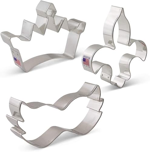 Miniatura 8 de Juego de 3 cortadores de galletas Mardi Gras fabricado en los Estados Unidos por Ann Clark, máscara, corona, flor de lis