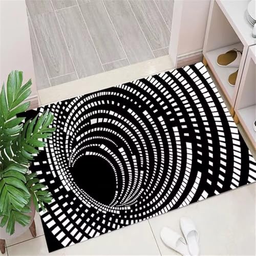Tapis descente de lit noir géométrique abstrait tapis lavable et graphique - 2