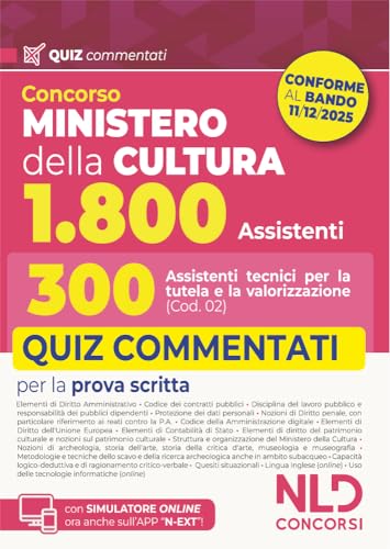 Concorso Ministero della Cultura 1800 posti. 300 assistenti tecnici per la tutela e la valorizzazione del patrimonio culturale (Cod. 02). Quiz commentati per la prova scritta. Con espansione online