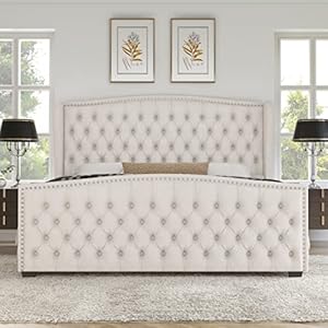 Amerlifekingsizeplatformbedframevelvetupholsteredbedwithdeepbuttontuftednailheadtrimwingbackheadboardnoboxspringrequiredcream Urban Country Home Decor Amerlife king size platform bed frame velvet upholstered bed with deep button tufted nailhead trim wingback headboardno box spring requiredcream urban country home decor