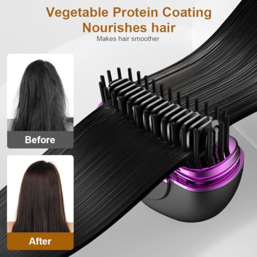 Image of Mini Hair Straightener, Rechargeable Portable Hair Straightener Brush,3-Speed Temperature Control Rechargeable Fast Heating Hot Comb Anti-Scald Shell, Portable Travel for Women (Black)