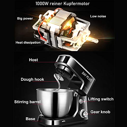 Küchenmaschine Multifunktional, 1000W Tilt-Head Design Rührmaschine, 6 Geschwindigkeiten Knetmaschine mit 5L… – Bild 3