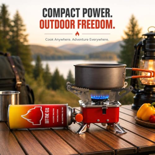 Image of Portable Gas Stove Camping Cooking Set, Small Gas Stove For Travelling Light Weight Gas Burner (1 Gas stove + 1 Gas Canister)
