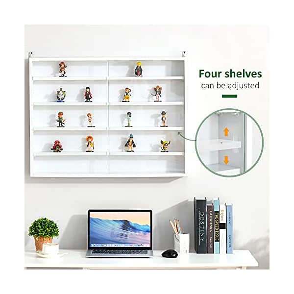HOMCOM 5-Tier Wall Display Shelf Unit Cabinet w/ 4 Adjustable Shelves Glass Doors Home Office Ornaments 60x80cm White - Image 7
