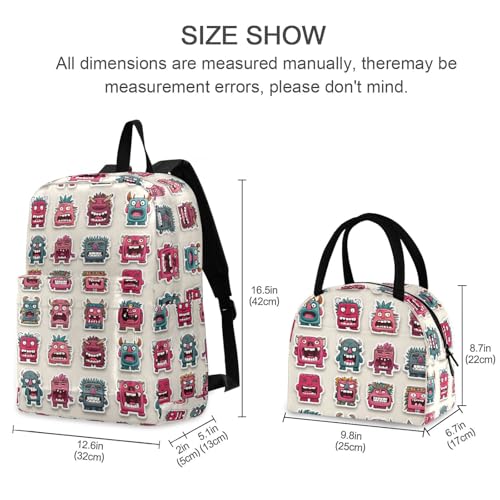 Cute Tiki Pattern Print Backpack Set with Lunch Bag, Large Capacity Travel Backpacks and Lunch Box Insulated for Commute Hiking Picnic2