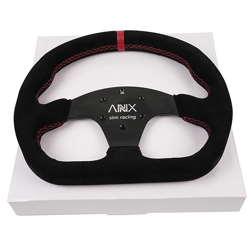 Miniatura 7 de RASTP Volante de carreras en forma de D de 12.5 pulgadas12.598 in de piel de ante estilo de carrera con puntada roja, color negro