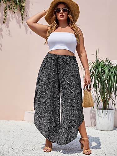 WDIRARA Women's Plus Size Printed Tie Front Wide Leg Pants Asymmetrical Hem Pants3