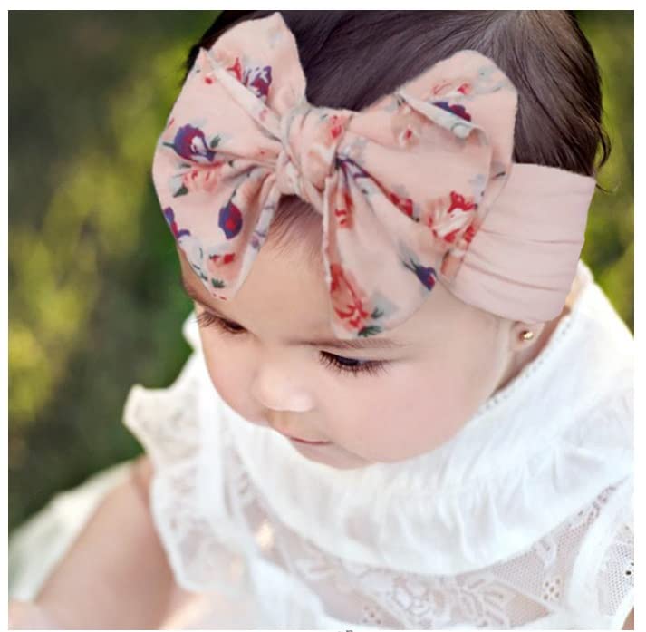 Nishine 6 Pack Cute Toddler Baby Girls Elastic Soft Nylon Headwraps Infant Knot Bow Headband Turban (Pink Set-6pcs) - Image 3