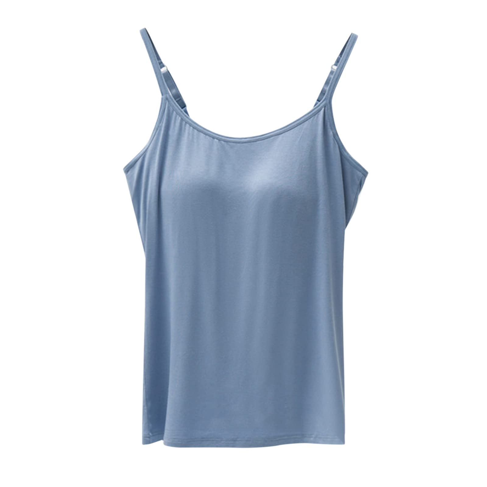 Top con sujetador integrado - Camiseta deportiva para mujer con sujetador integrado, camiseta de tirantes de algodón, camisetas interiores y camisas de sujetador, camisetas básicas, camisola, tanques,