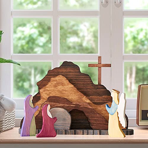Hatak Easter Scene Wooden Decor, Christian Easter Decorations, Easter Table Decoration Crafts, Cabinet Table Top Home Decor Gifts (Brown) #TOP2