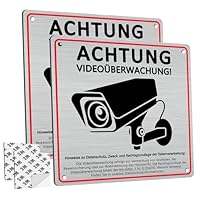 2 Stück Schild Videoüberwachung Privatgrundstück mit DSGVO Hinweis, 15 x 15 cm Aluminium Hinweisschild Videoüberwachung, mit Selbstklebend und 4 Bohrlöcher, Schilder Kameraüberwachung, Warnschild