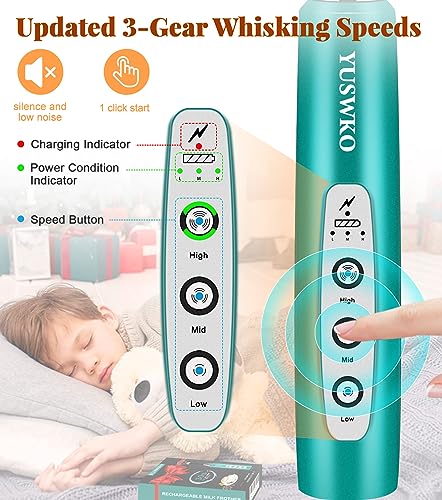 Image of YUSWKO Handheld Milk Frother Wand for Coffee, Rechargeable Electric Whisk with 3 Heads 3 Speeds Drink Mixer Coffee Frother For Latte, Cappuccino, Hot Chocolate, Egg, Turquoise