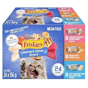Purina Friskies Seafood & Chicken Lovers Wet Cat Food Variety Pack 24 x 156g Cans, Brown (45078)