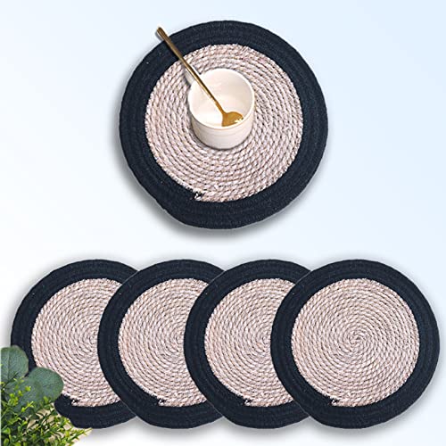 Manteles Individuales Redondos, Juegos de 4 uds., manteles de Mesa Resistentes al Calor duraderos Trenzados de algodón y Lino, Juegos de Posavasos Antideslizantes Cover