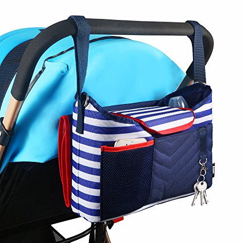 Organizador de Cochecito Bolsa de Almacenamiento Bebé Impermeable Desmontable Cambiador de Pañales y Dos Portavasos Profundos para Botellas IPhone Cartera Pañales Juguetes