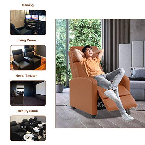 Recliner Chair Pu Leather Winback Single Sofa Modern Recliner Adjustable Home Theater Seating Armchair Easy Reading Lounge Chair With Padded Backrest & Thick Seat Cushion For Small Spaces, Tan #TOP6