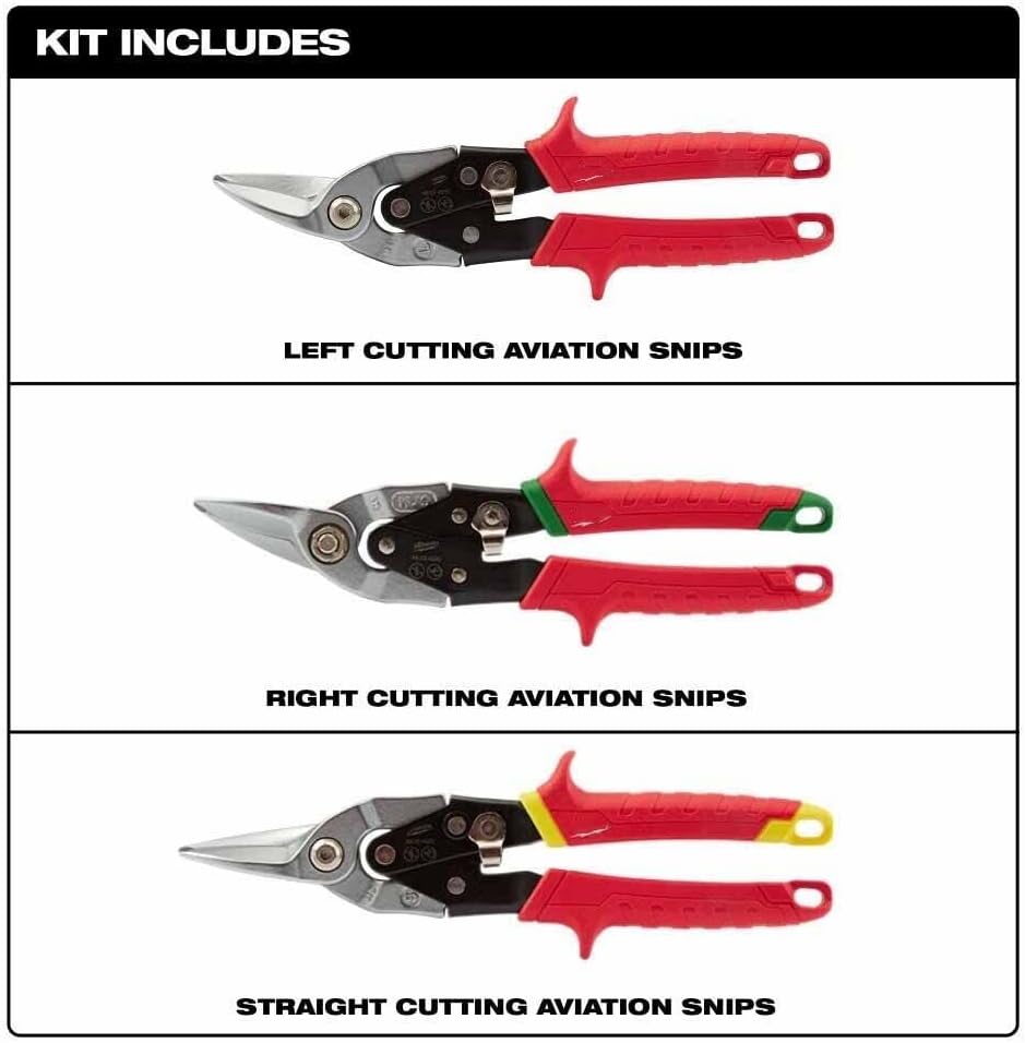 For Milwaukee 48-22-4533 10" 3 Piece Aviation Snip Set - Left, Right, and StraightINCLUDES: