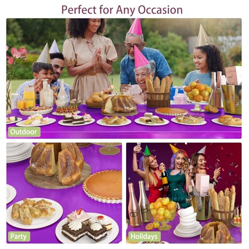 Image of 4 Pack Plastic Tablecloths Disposable Tablet Cover Purple 54 x 108 In | Foil Glitter Table Cloth for Rectangle Tables Indoor / Outdoor Party Decorations Birthday Princess Bridal Wedding Christmas