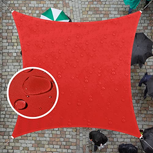 ColourTree 14' x 14' Red Square Waterproof Sun Shade Sail Canopy Awning Shelter Fabric Screen & 95% UV Blockage UV & Water Resistant, for Outdoor Patio Garden Carport (We Make Custom Size)