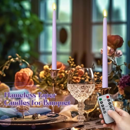 Image of Rossesay 16 Pcs Light Purple Flameless Taper Candles Battery Operated Candles with Remote Timer 8.5 inch 9.6 inch 10.8 inch 12.8 inch LED Flameless Flickering Candlestick for Halloween Christmas Wedding Party Decor