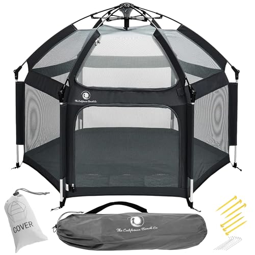 Image of POP 'N GO PLAYPEN - Indoor & Outdoor Baby Playpen for Babies and Toddlers - Baby Beach Tent, Foldable, Portable W/Canopy, Travel Bag, & Mosquito Net - Pop Up Pack and Play Tent (Black)