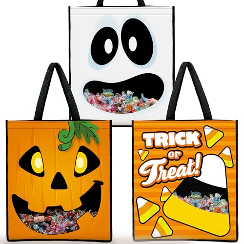 JOYIN 3 PCS Halloween Large Tote See-through Bags, 22.5” x 13.4” Halloween Goodie...