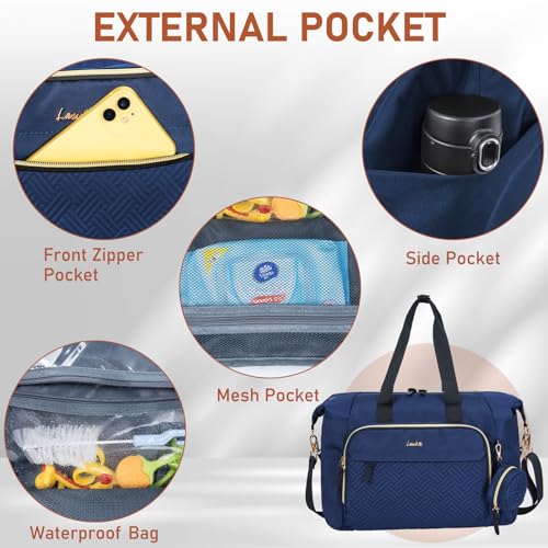 Image of 7pcs Diaper Bag Tote, Large Mommy Bag Travel Diaper, Baby Diaper Tote Bag for Mom Hospital, Dark Blue