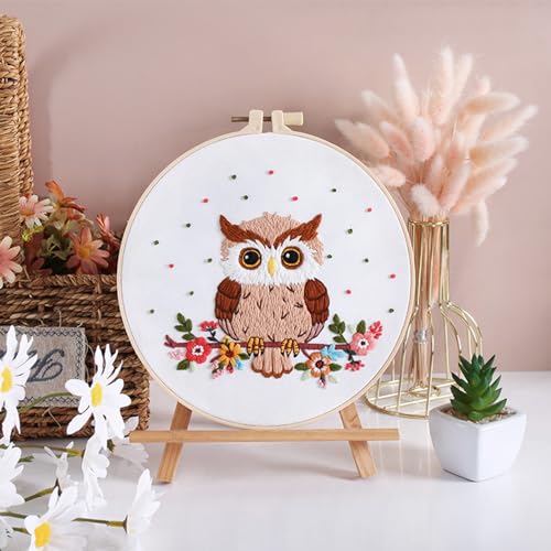 Image of Louise Maelys Owl Embroidery Kits for Beginners with Floral Pattern,Adults Starter Cross Stitch Kit DIY Needlepoint