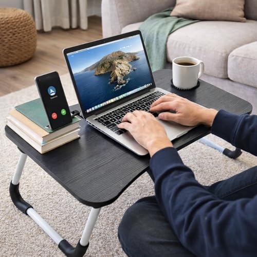 Image of MemeHo Multi-Purpose Foldable Laptop Table for Bed & Sofa | Portable Study Desk, Breakfast & Reading Table | Ergonomic Design, Non-Slip Legs | Fits up to 17 inch Laptop (Black)