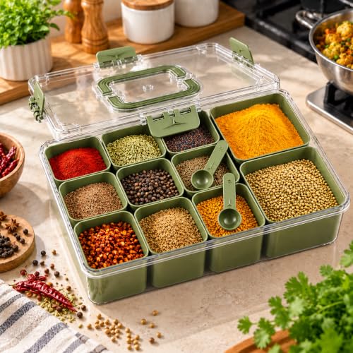 Image of Premium Masala Box with 11 Containers & 2 Spoons | Spice oragnizer